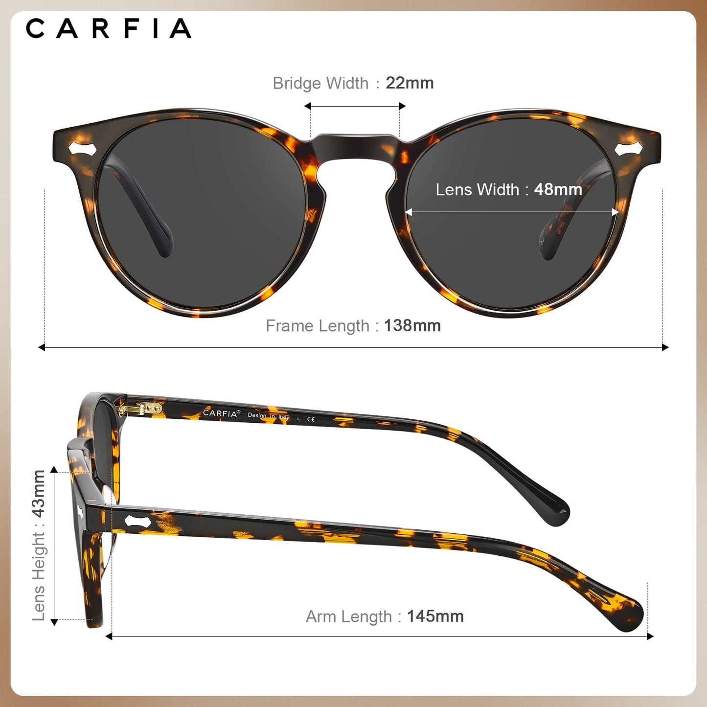 CARFIA Polarized Sunglasses for Women UV Protection Small Face Acetate Frame CA5288