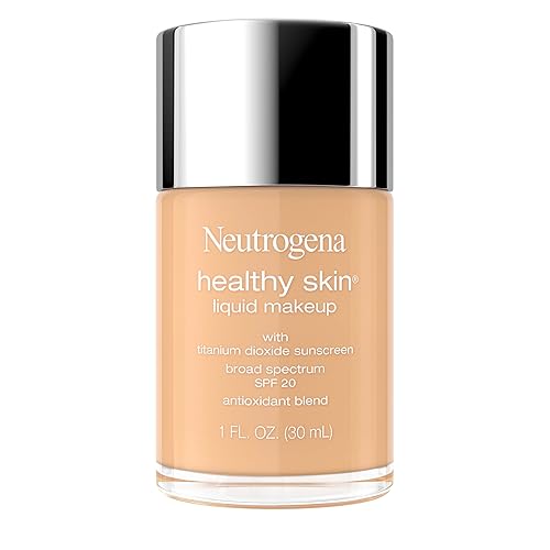 Neutrogena Healthy Skin Liquid Foundation Makeup Broad Spectrum SPF 20 Sunscreen, Medium Coverage, Vit B5, Antioxidants, All Day Wear, Sand 250N, 1