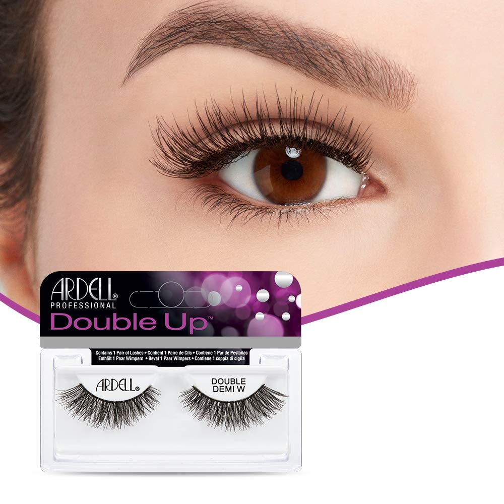 Ardell Double Up False Eyelashes - Double Demi Wispies Strip Lashes, Wispy Dramatic Look, Reusable Fake Lashes for Women, 4 Pairs