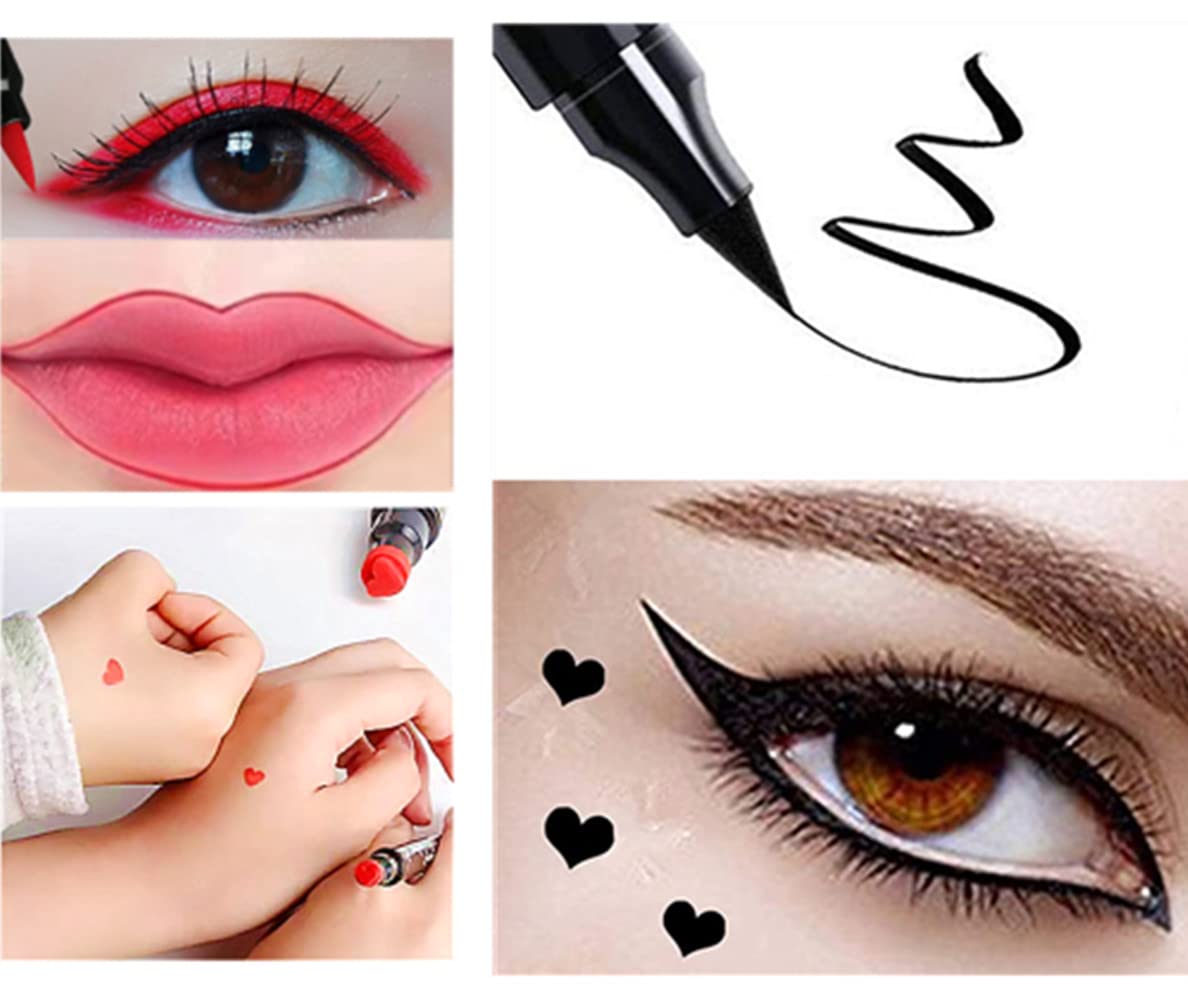 Go Ho 2 PCS Waterproof Liquid Eyeliner Stamps,Double-side Black&Red Smudge-proof Eye Liner,Heart Stamp Eyeliner for Halloween Costumes