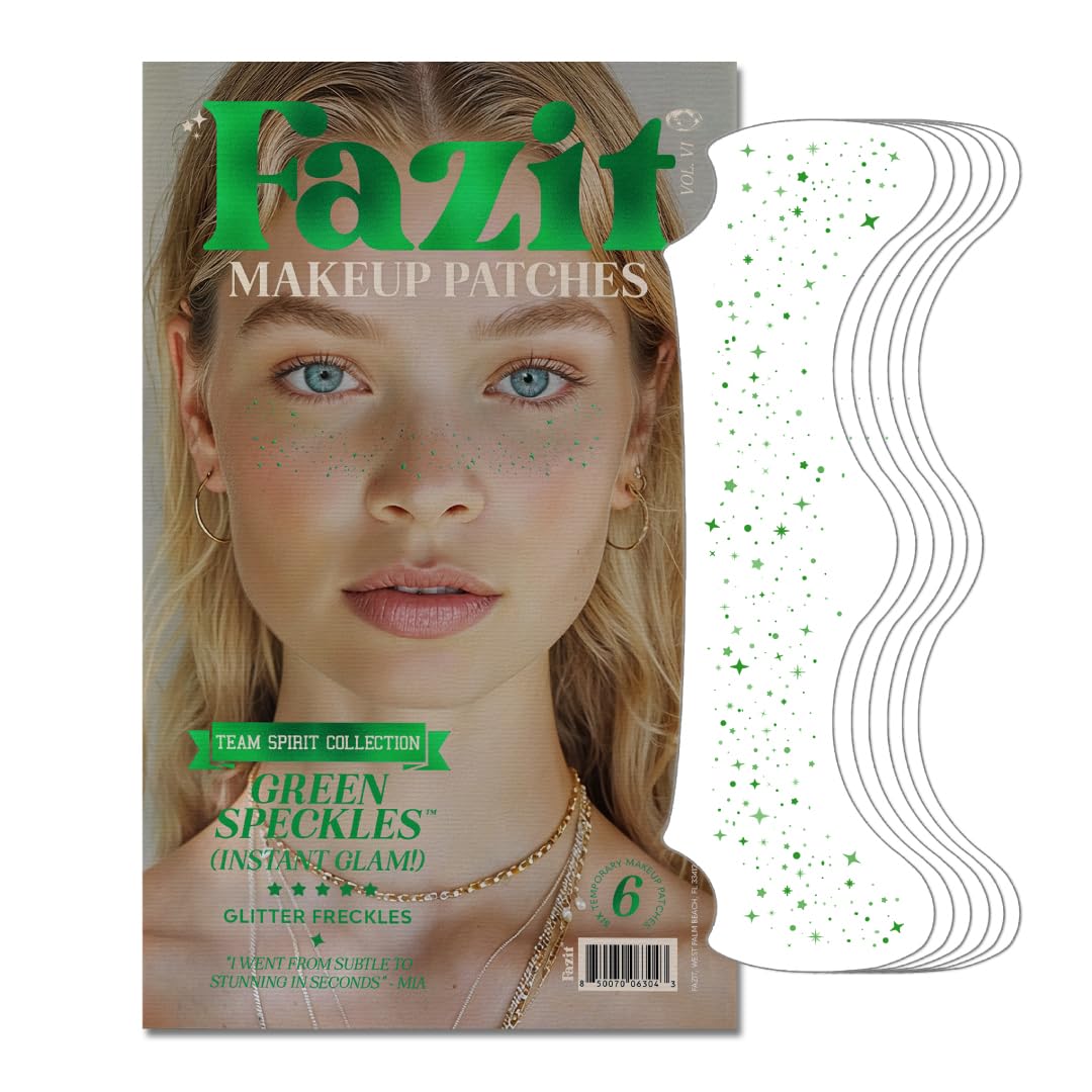 Fazit Green Speckles - Glitter Freckle Makeup Patches - Shimmering Faux Freckles & Body Glitter - Waterproof, Long-Lasting Instant Glamour
