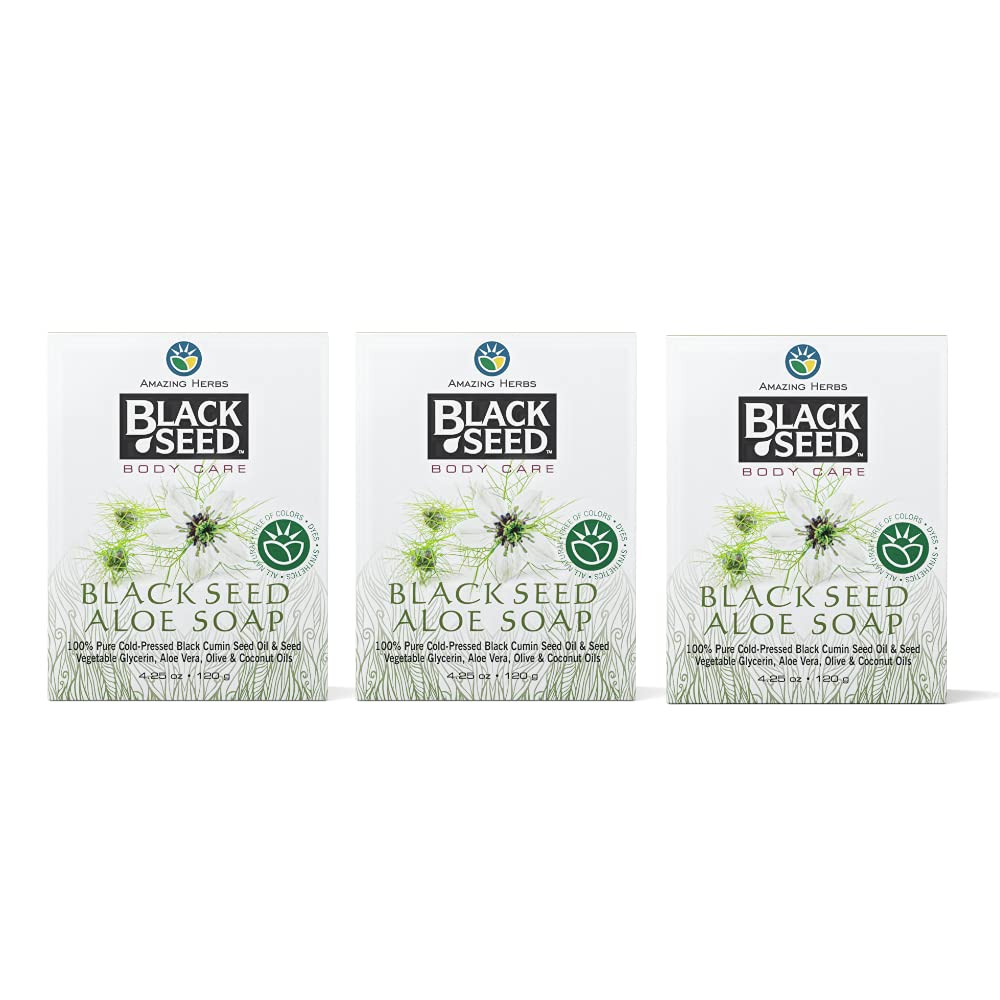 Amazing Herbs Black Seed Soap - 100% Pure Cold-Pressed Black Cumin Seed Oil, All Natural, Free of Colors, Dyes, & Fragrances - Black Seed Aleo Vera