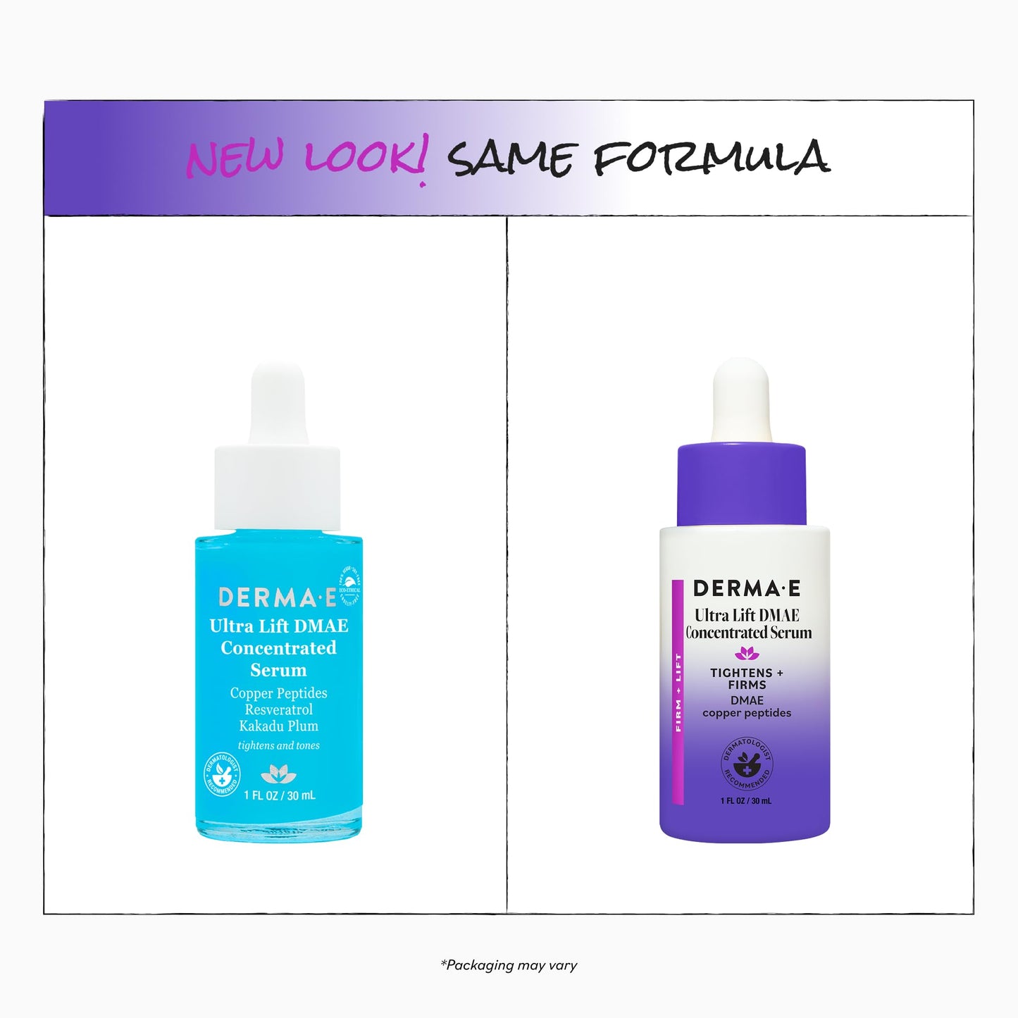 DERMA E Ultra Lift DMAE Concentrated Serum - All Natural Skin Firming Serum - Hydrating Serum with Copper Peptides and Resveratrol - Concentrated