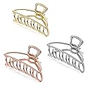Emoly 3 Pack Large Metal Claw Clips Hollow Non-slip Hair Catch Jaw Clamp for Women Girls Hair Barrette for Fixing Hair (Silver&Gold&Rose Gold)
