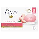 Dove Beauty Bar Soap Rebalancing White Peach & Rice Milk, 14 Count for a Nourished and Moisturized Skin, with ¼ Moisturizing Cream Plant-Based