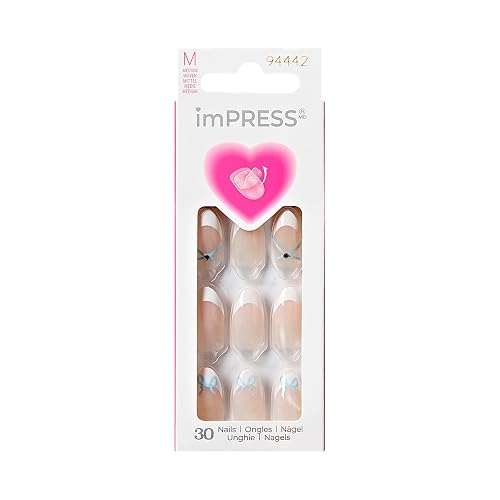 Kiss Impress Valentine’s Day Press On Nails Almond, ‘Hearty’, White, Medium Length, No Glue Needed, Up to 10-Day Superior Hold, Includes 30 Fake Beauty & Personal Care imPRESS