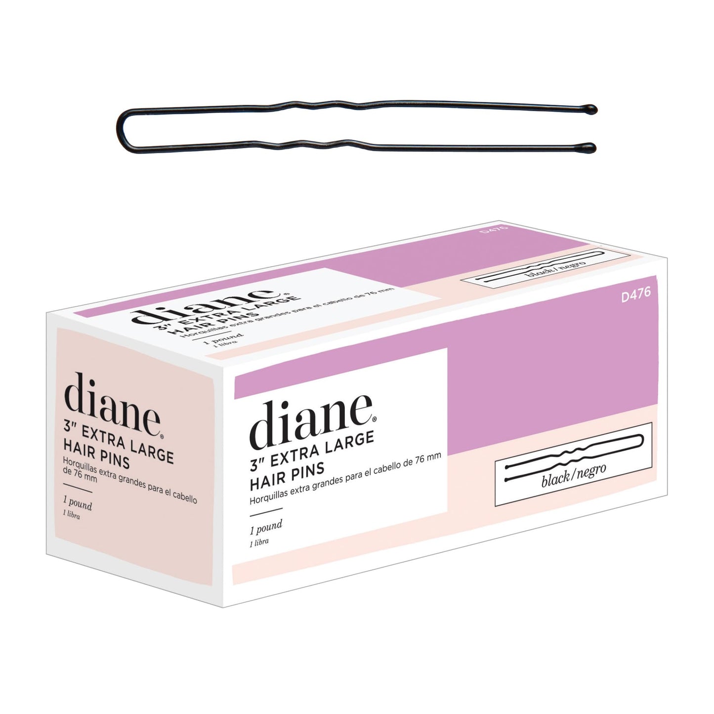 Diane 3” U Shaped Hair Pins – 1 lb (≈400 Black Pins) with Ball Tips for Women & Girls, Secure Updos, Buns, Braids & Salon Styling