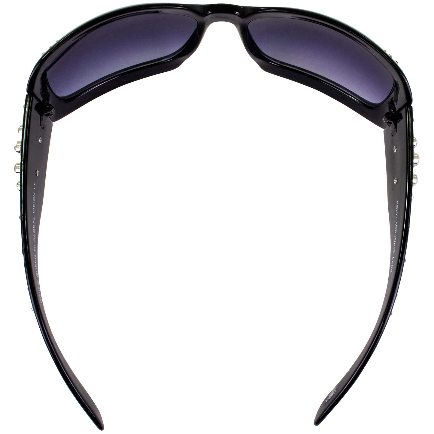 Global Vision Rodeo Queen Gloss Black Western Motorcycle Sunglasses for Women with Bling Rhinestones Smoke Gradient Lenses