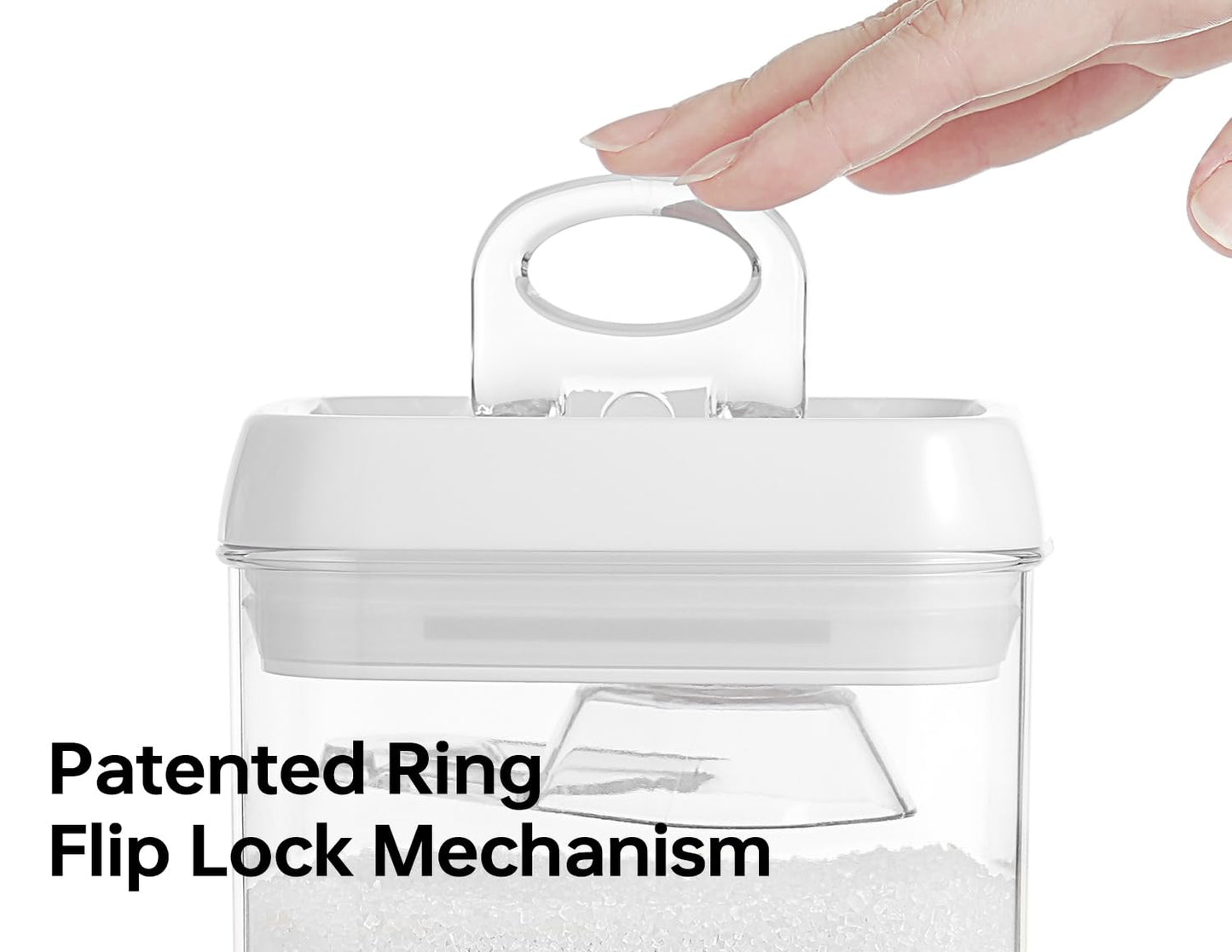 Felli Flip Tite Storage Container with Built-In Spoon & Airtight Lid 5” Large-M Ring Flip Top, Stackable Acrylic Canister for Rice Sugar Flour…