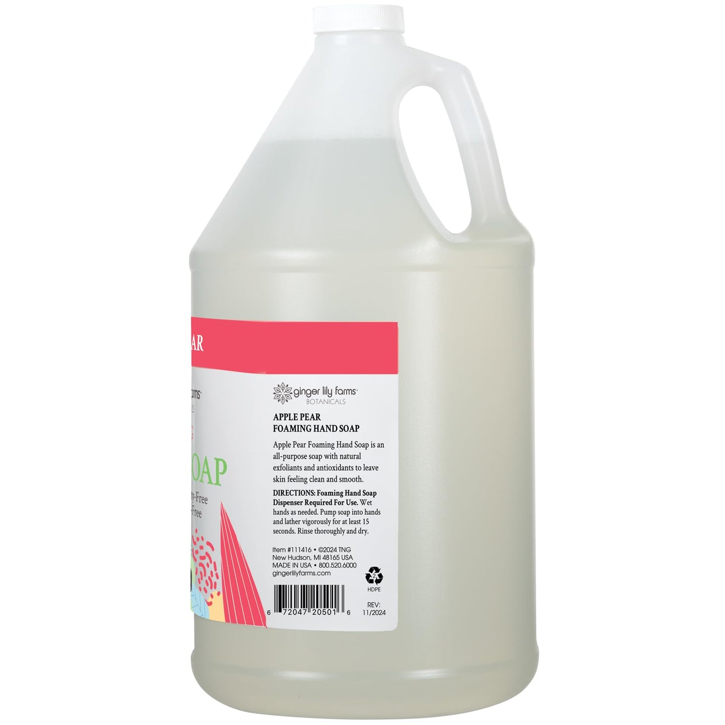 Ginger Lily Farms Botanicals All-Purpose Foaming Hand Soap Refill, 100% Vegan & Cruelty-Free, Apple Pear Scent, 1 Gallon (128 fl oz)