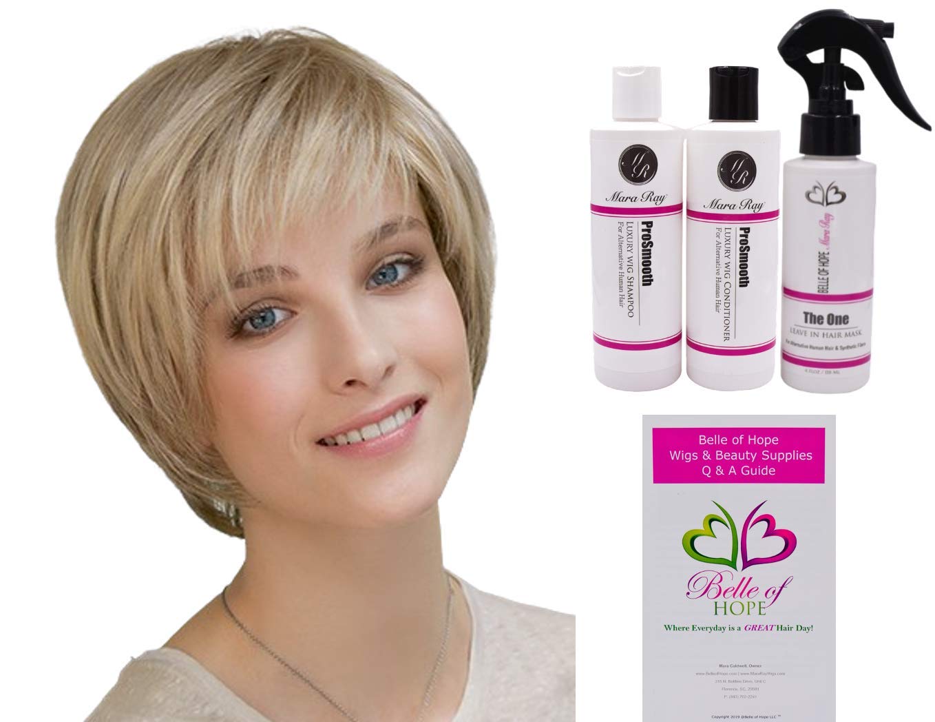 IDEAL Human Hair Top Piece by Ellen Wille, 5PC Bundle: Top Piece, 4oz Mara Ray ProSmooth Shampoo, Conditioner, The One Leave In Hair Mask, and 19 Page