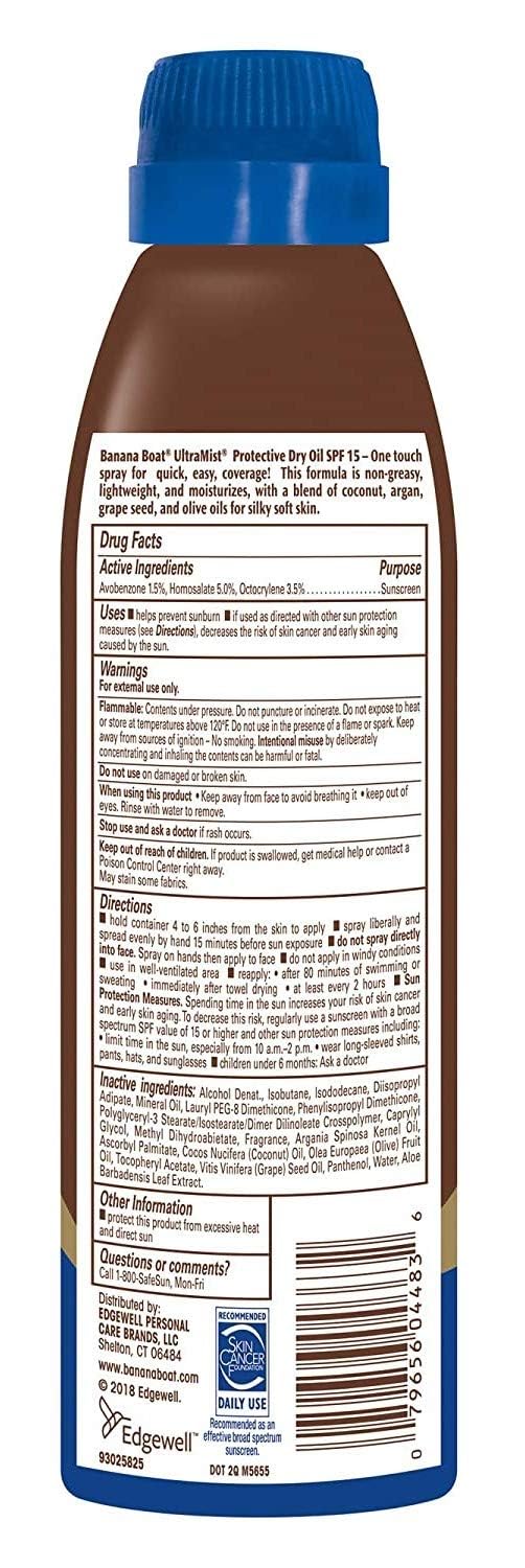 Banana Boat UltraMist Protective Dry Oil Spray SPF 15 Sunscreen 6 Ounce