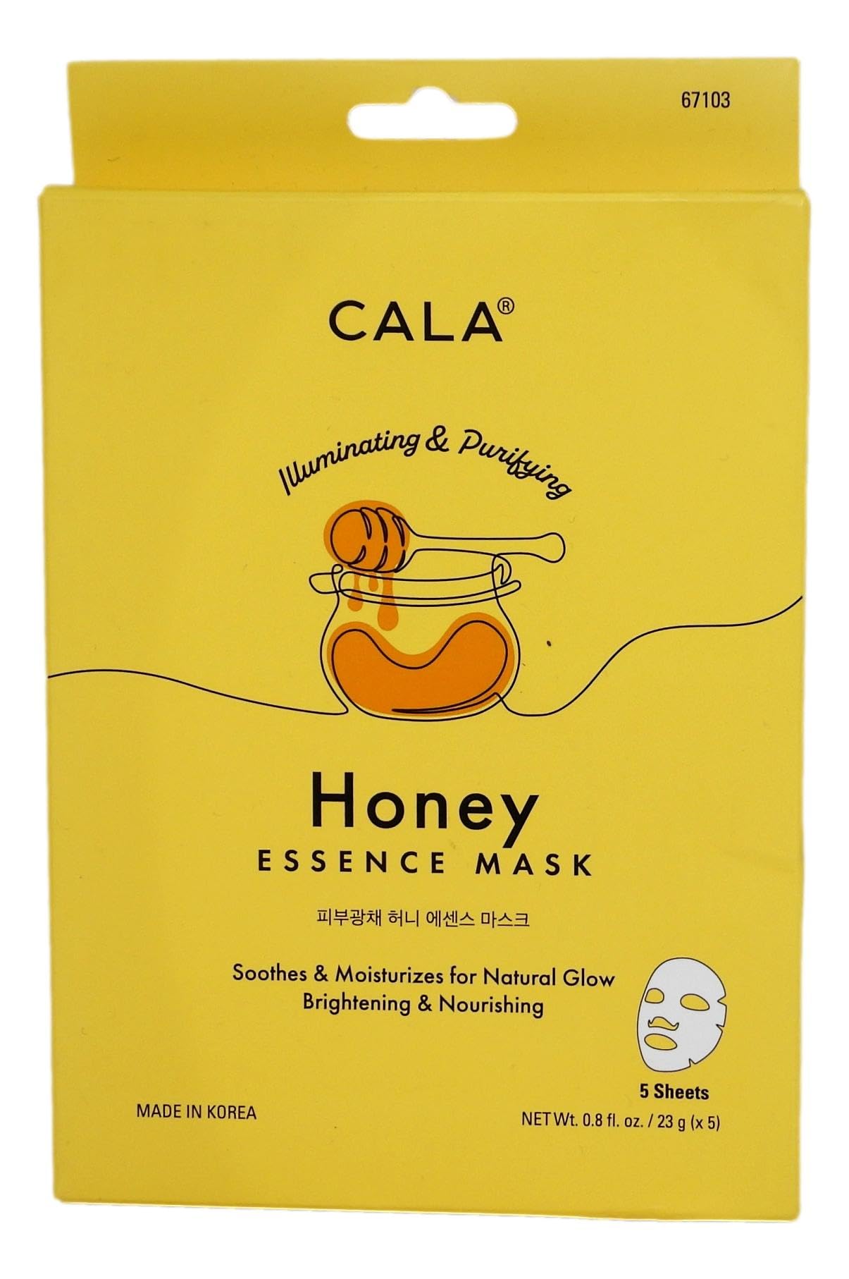 Cala Honey Essence Facial Sheet Masks, 5 Pack - Illuminating Vitamin B3 (Niacinamide) Face Masks, Ultra-Thin 5-Min No-Rinse Hydrating Sheets for Dry