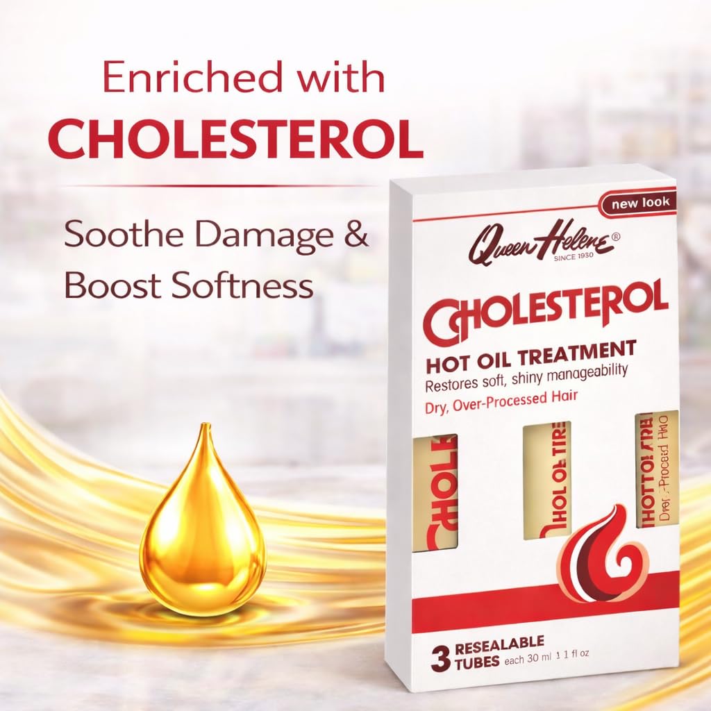 Queen Helene Cholesterol Hot Oil Treatment - Restores Healthy, Resilient Strength for Dry, Brittle Hair - Three 1oz Resealable Tubes - Pack of 3