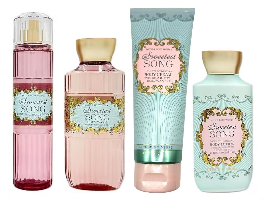 Bath and Body Works Sweetest Song 4 Piece Body Care Set - Mist, Body Cream, Lotion, and Body Wash - Full Size Beauty & Personal Care Bath & Body Works