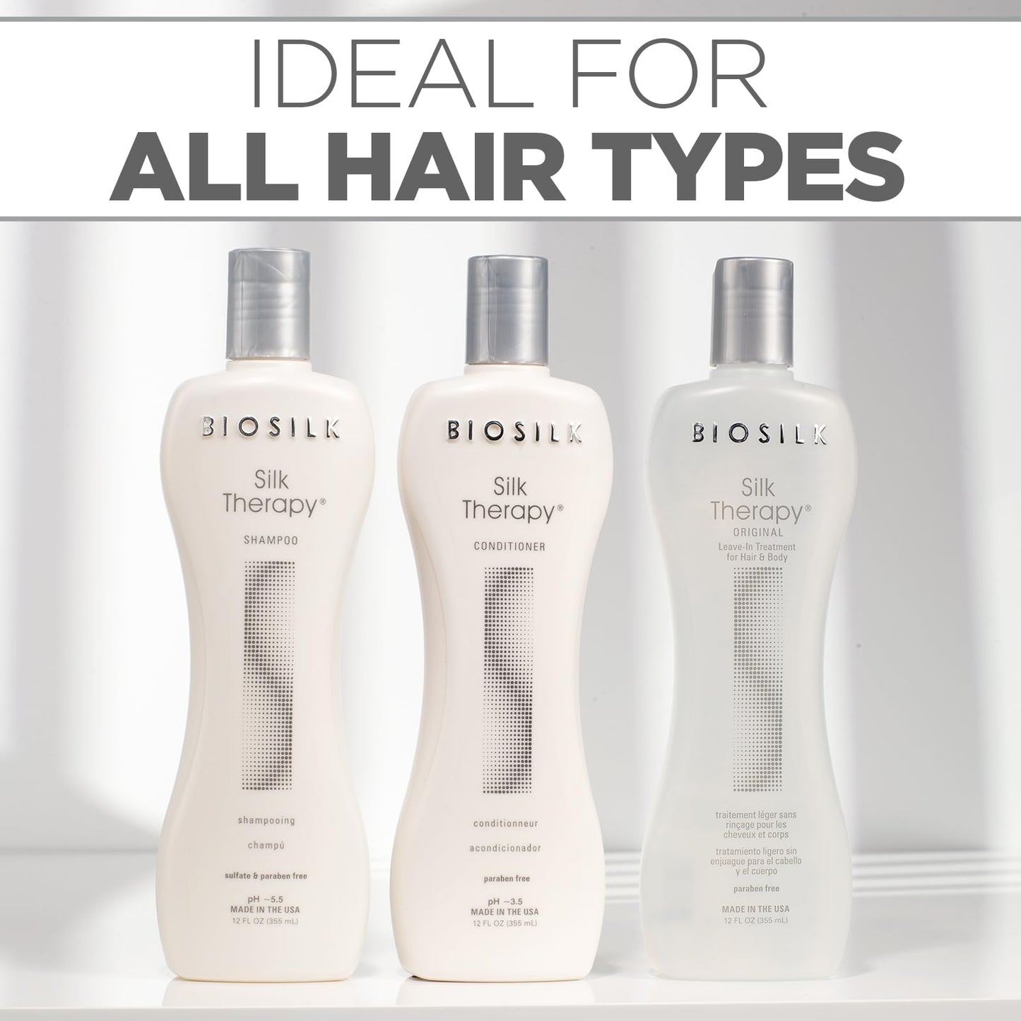 BioSilk 3-Piece Silk Therapy Kit, Shampoo, Conditioner & Serum for Healthy, Shiny, Manageable Hair, Sulfate-Free, Paraben-Free, Cruelty-Free, 12 Oz