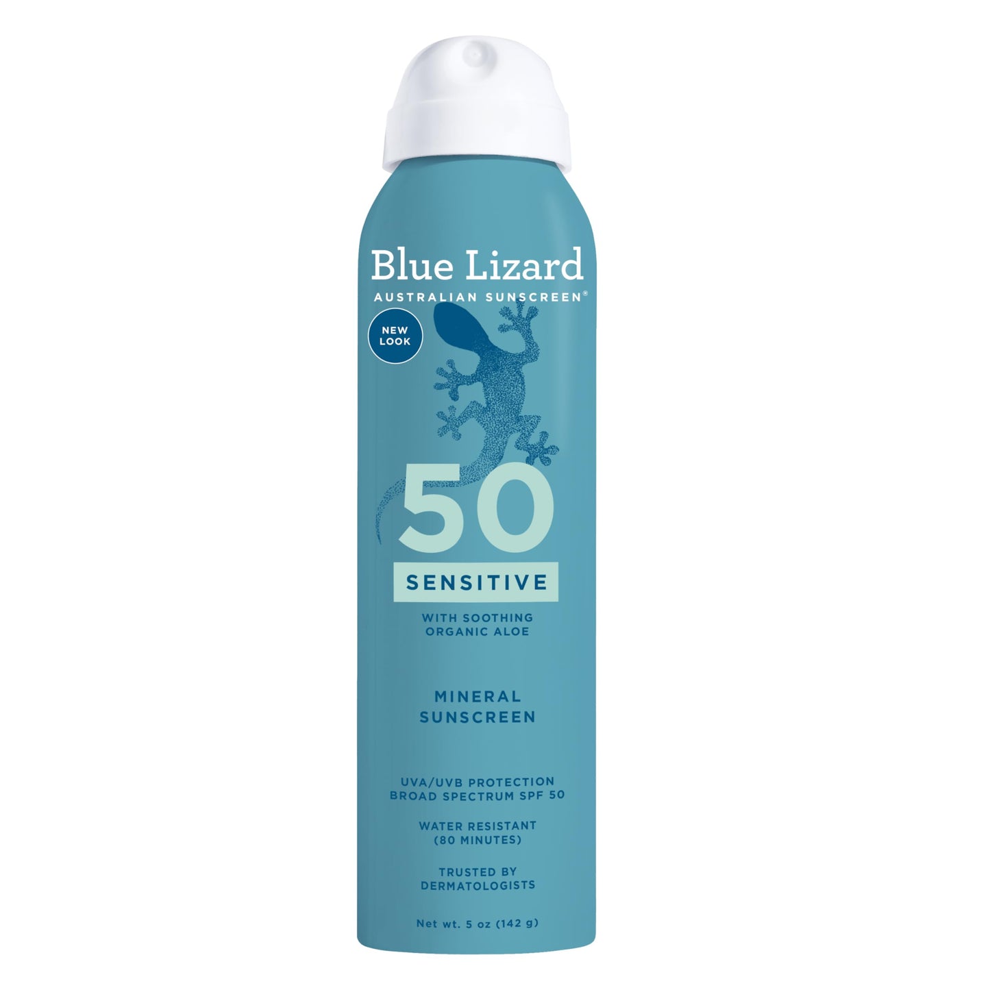 Blue Lizard Sensitive Mineral SPF 50 Spray, Dermatologist-Recommended Brand, Broad-Spectrum UVA/UVB Protection, Water-Resistant, Zinc Oxide Formula, 5
