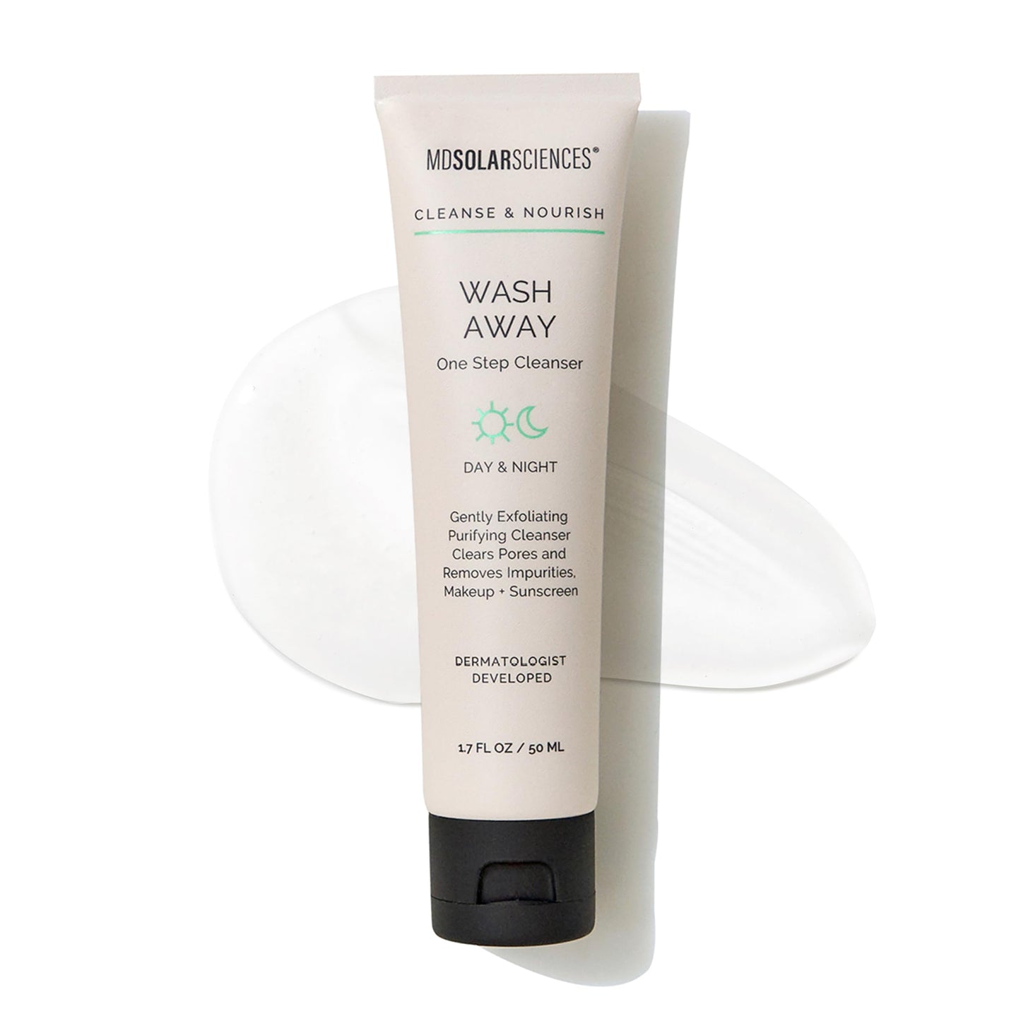 MDSolarSciences Wash Away One Step Cleanser | Gentle Foaming Oil Cleanser with Salicylic Acid, Apple & Pineapple Extracts | Hydrating, Exfoliating