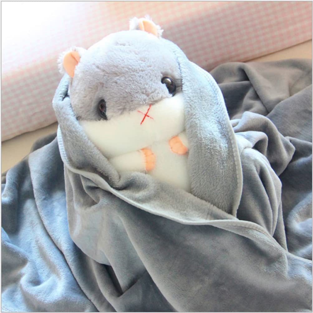 YunNasi Plush Hamster Stuffed Animal Toys Hamster Throw Pillow with Blanket 19.7 Inches Grey
