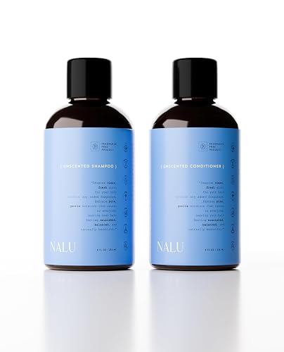 NALU Organic Unscented Shampoo & Conditioner Set - Fragrance-Free Solution for Sensitive Scalps. Nourishing & Strengthening. 8 Fl Oz Each.