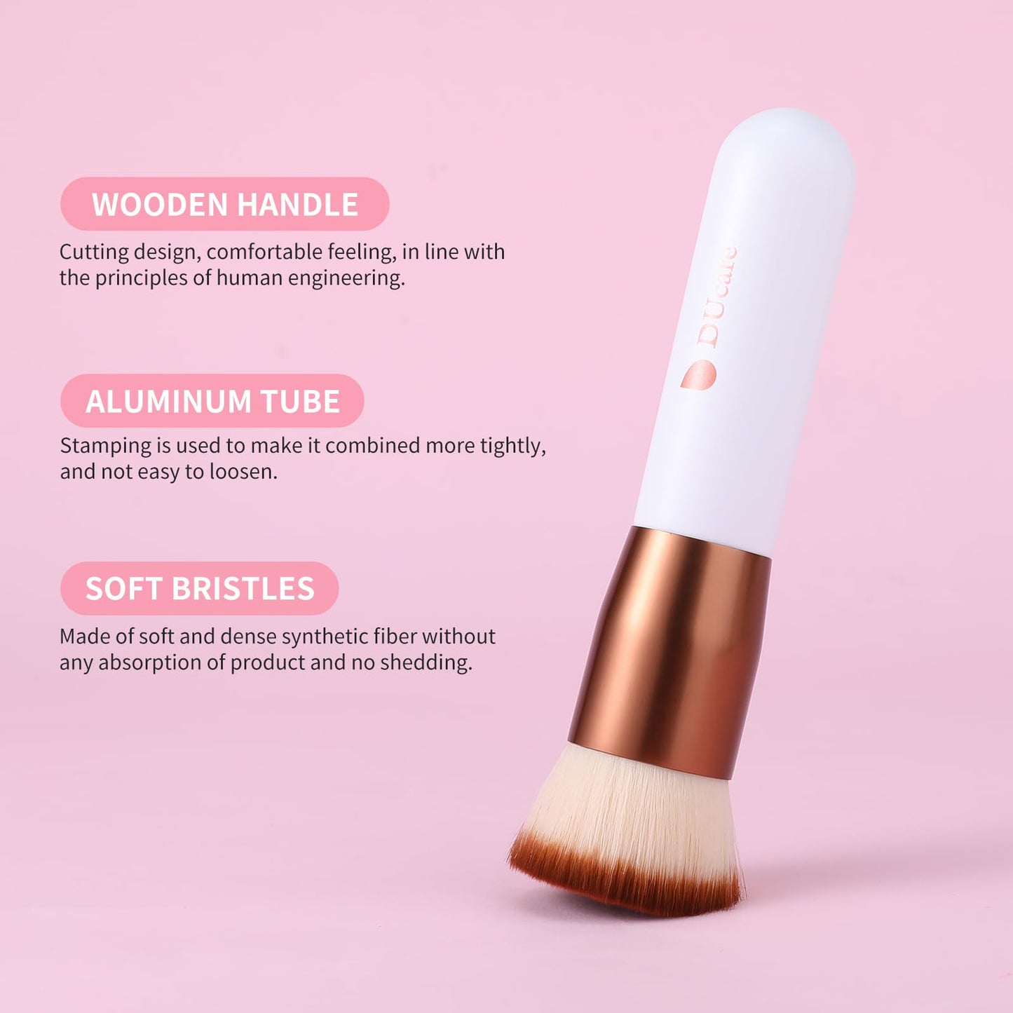 DUcare Foundation Brush,Flat Top Kabuki Brush Synthetic Professional Makeup Brush Liquid Blending Mineral Powder Buffing Stippling Makeup Tools, Rose