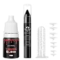 Vampire Fangs Kit with Black Lipstick & Fake Blood - 4 Pairs 4 Sizes SFX Fake Teeth, Vampire Blood & Goth Lipstick for Halloween Cosplay Makeup