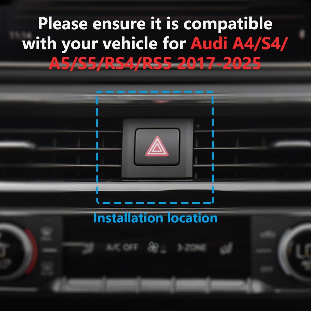 Zchan Car Phone Holder Mount for Audi A4/S4/A5/S5/RS4/RS5 2017-2025 Car Accessories Car Mount 360°Rotation for Car Phone Holder Magnetic Hands Free…