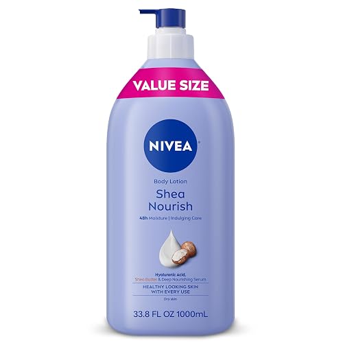 NIVEA Shea Nourish Body Lotion for Dry Skin with Hyaluronic Acid, Shea Butter and Deep Nourishing Serum, 48-Hour Body Moisturizer, 33.8 Fl Oz Pump