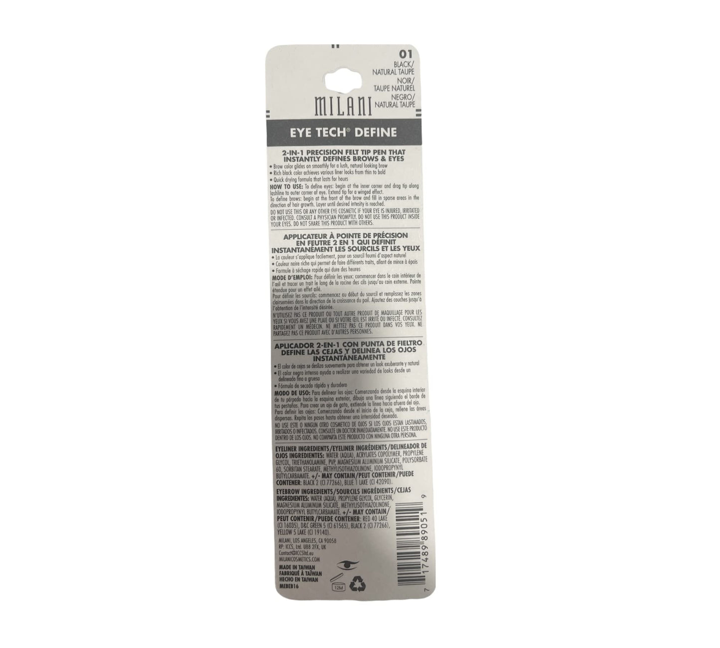 Milani Eye Tech Define - 2-in-1 Brow + Eyeliner Felt-tip Pen, Natural Taupe/Black, 0.04 Fluid Ounce