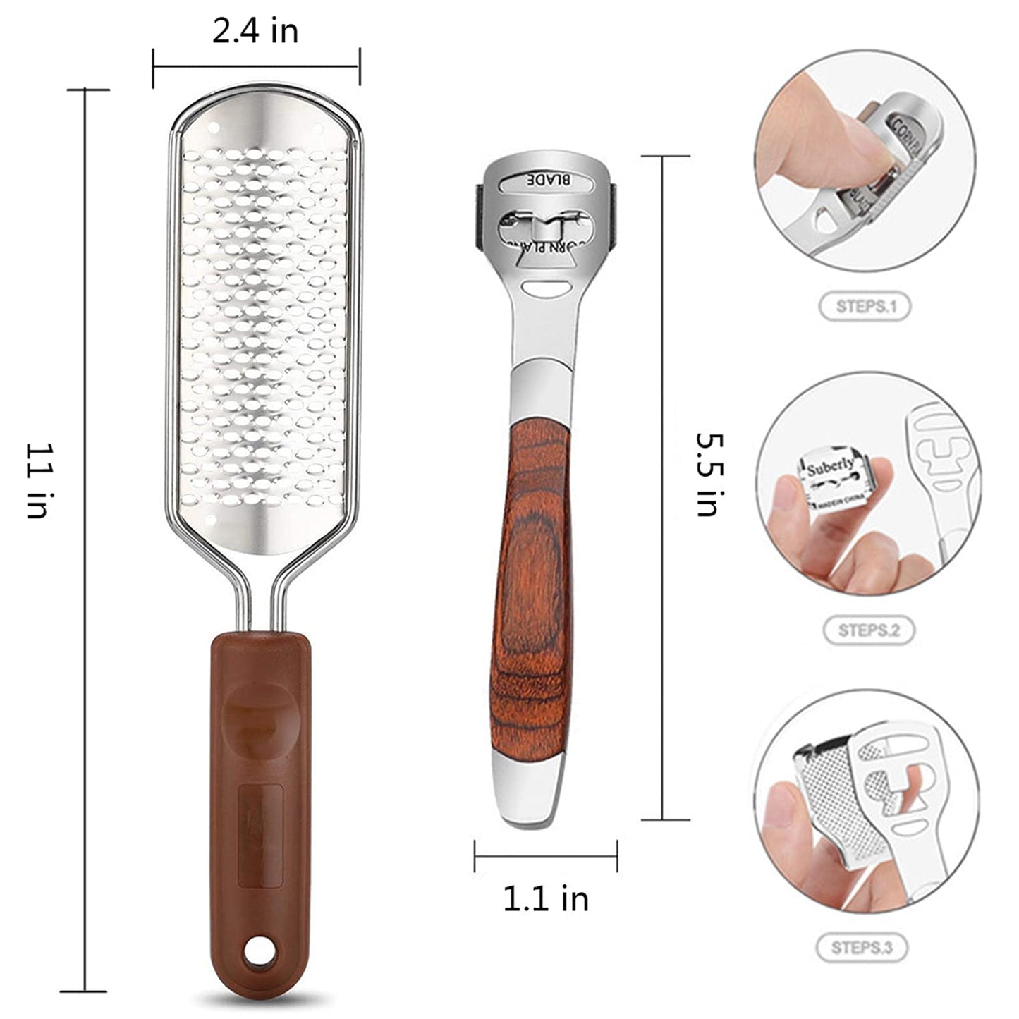 Colossal Foot Rasp & Wood Handle Callus Shaver (10 Replacement & 1 File Foot Heads), Pedicure Foot File Kit, Heel Scraper for Feet, Foot File Callus Beauty and Personal Care Vusoset