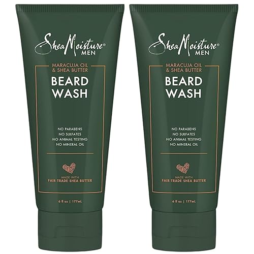 SheaMoisture Beard Wash - Full Beard Shampoo, Moisturizing with Maracuja Oil and Raw Organic Shea Butter, Beard Care for Men, 6 Fl Oz Ea (Pack of 2)