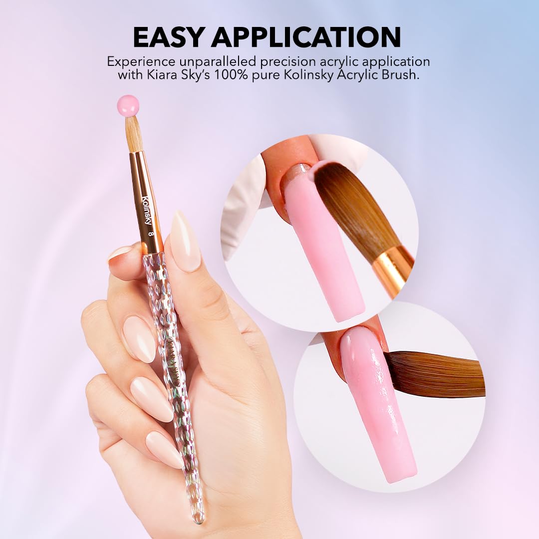 Kiara Sky Acrylic Brush #8 - Clear | 100% Pure Kolinsky | Crystal Cut Handle and Acetone Resistant