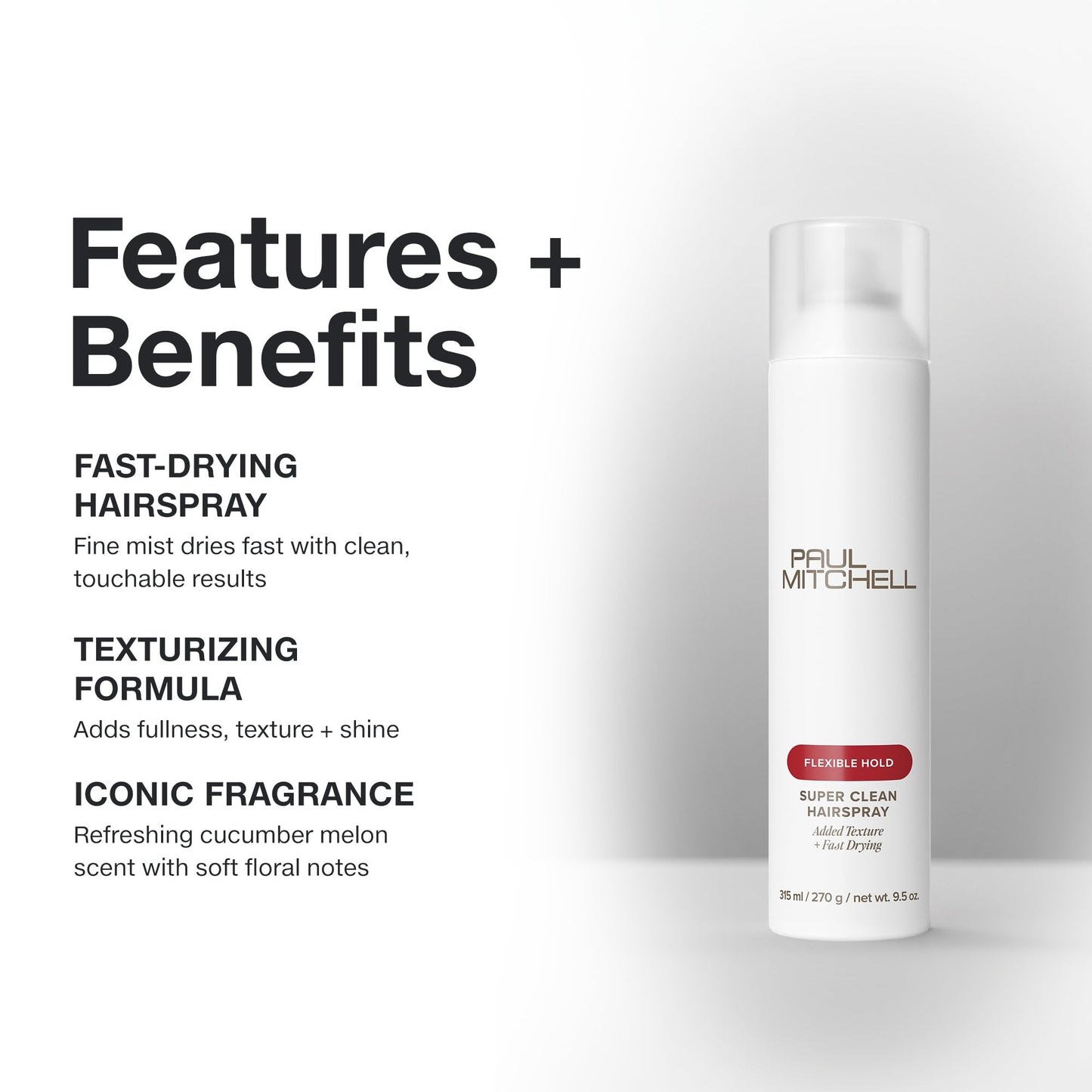 Paul Mitchell Super Clean Hairspray, Fast Drying, Adds Texture + Flexible Hold, For All Hair Types, 2 oz