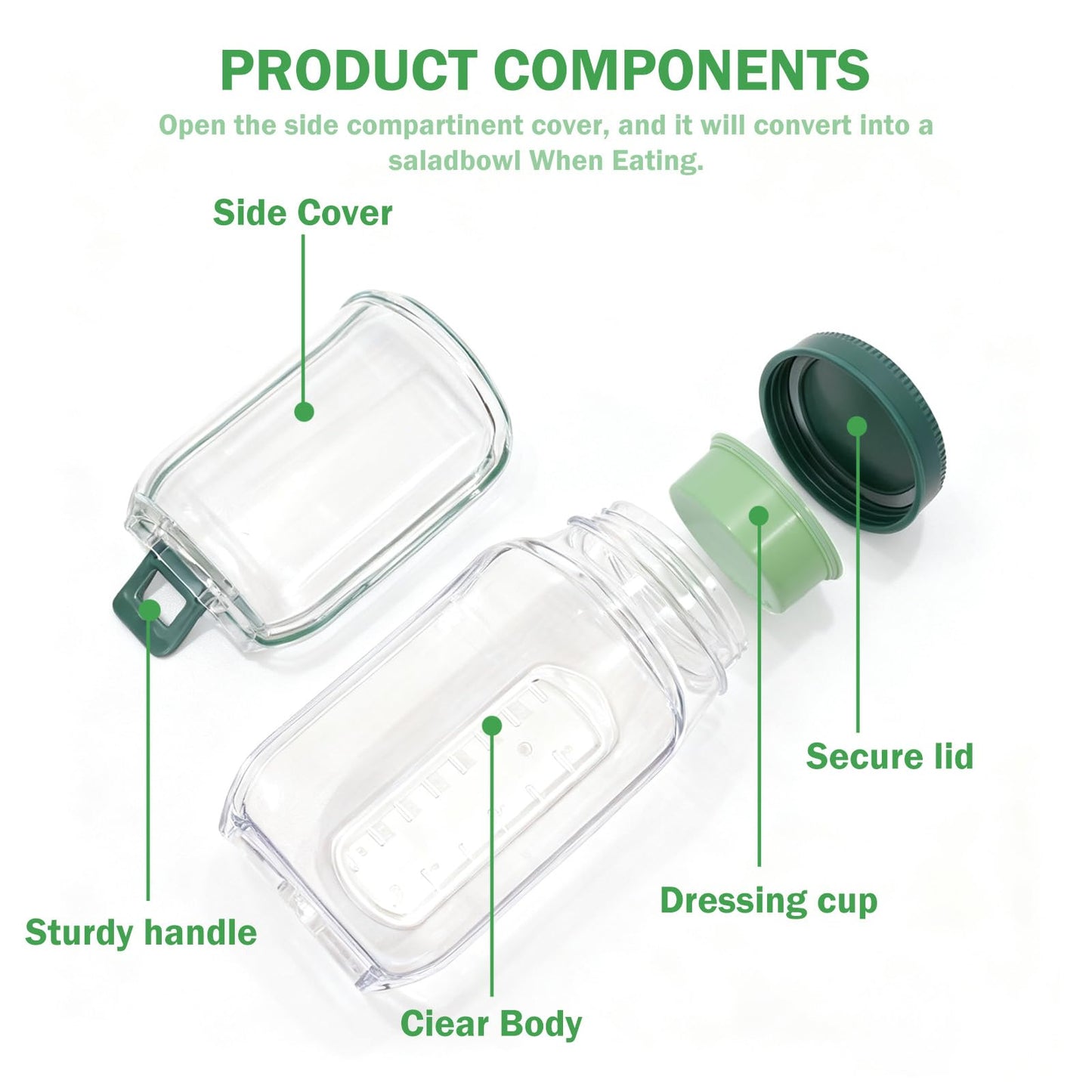 Syekcl 2 Pack Salad Containers with Dressing Cup, Leakproof Salad Jars with Side Hatch, Portable Food Storage Jars with Lid for Meal Prep, Lunch…