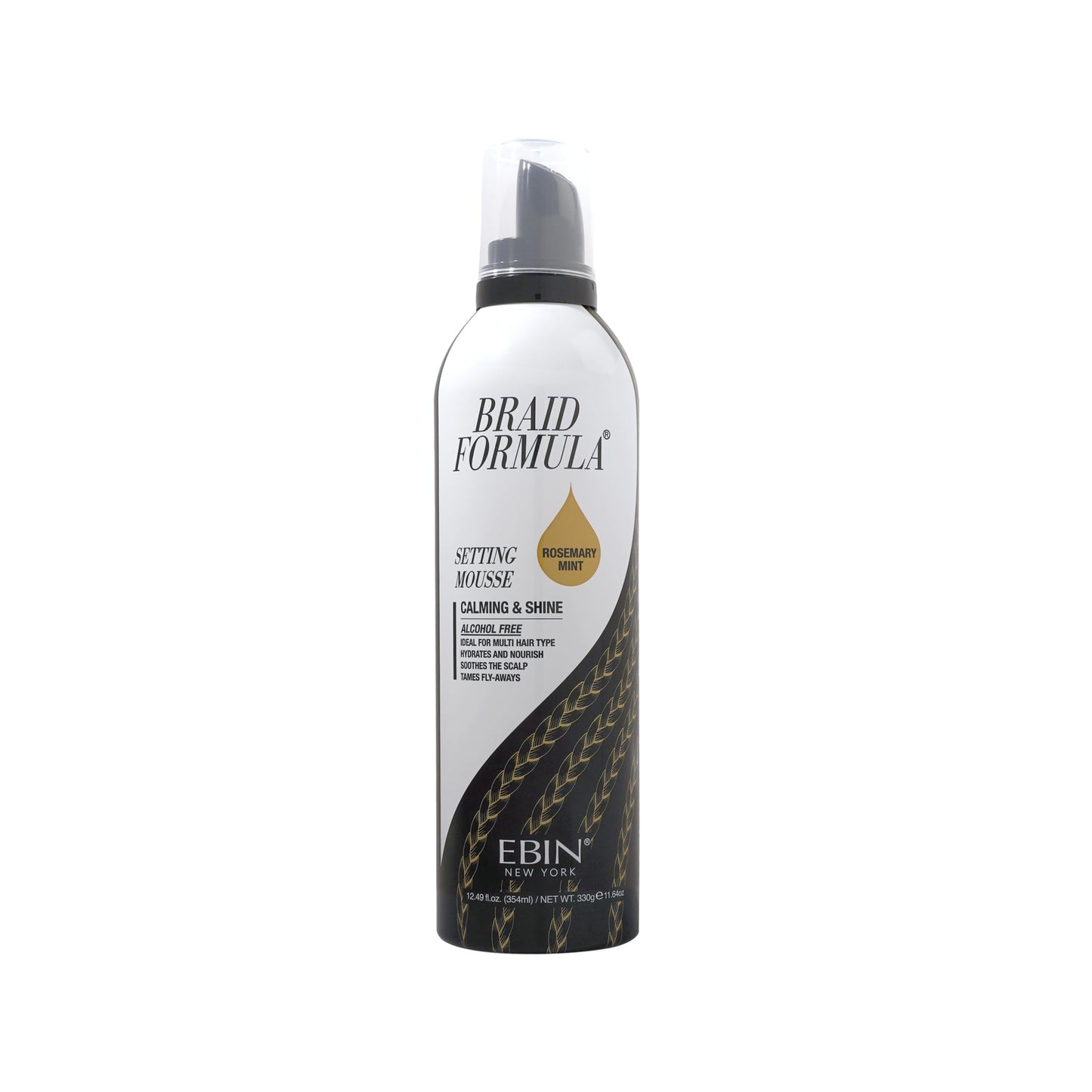 EBIN NEW YORK Braid Formula Setting Mousse (12.49 oz, Rosemary Mint + Biotin)