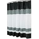 Kashi Home Shower Curtain Ibiza Fabric Luxury Shower Tub Curtain 70x72 Modern Black,White & Gray Block Design with Chic Sparkling Sequin Stripes…