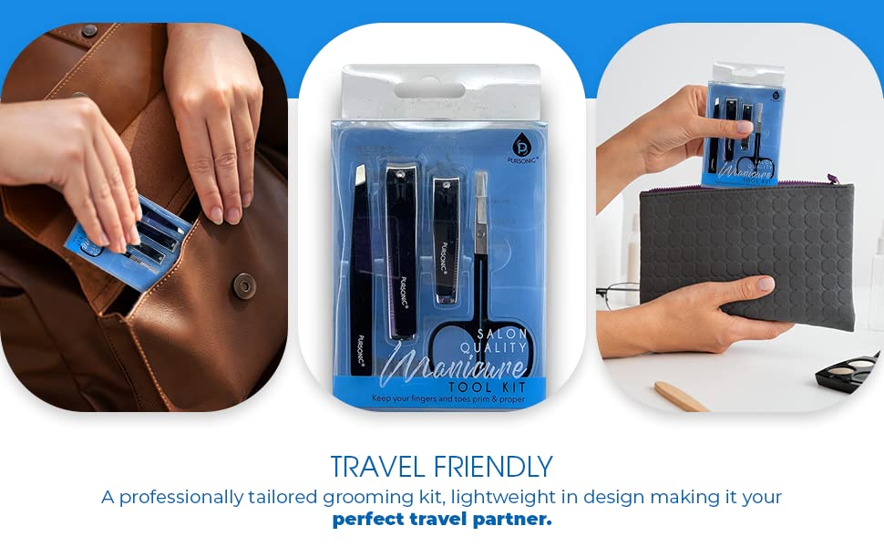 Pursonic | Salon Quality Manicure Tool Kit for Manicures & Pedicures, Includes Nail Clippers, Tweezers & Nail Scissors - Durable Stainless Steel