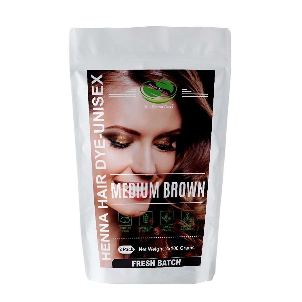 2 Packs Of Medium Brown Henna Hair & Beard Color/Dye 100 Grams - Natural Hair Color, Plant-based Hair Dye - The Henna Guys