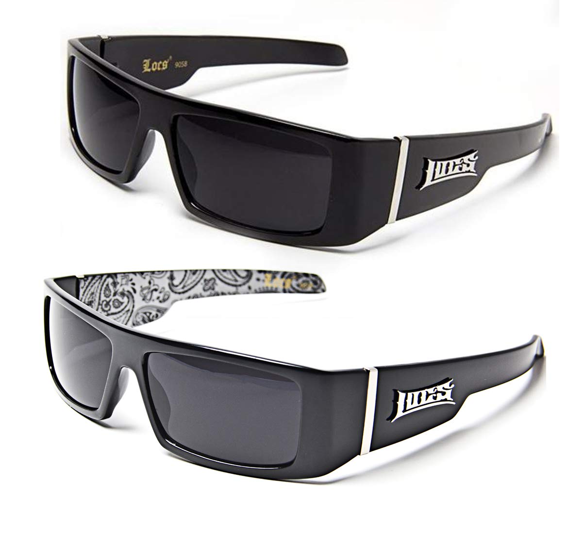 Locs Gangsta Sunglasses Various Combos 58 Style (2 Pack Black Plain and White Bandana)