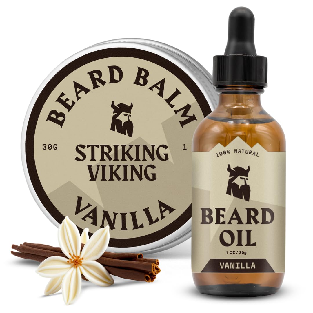 Striking Viking Beard Oil and Balm - Leave in Beard Conditioner - Tames, Styles, Softens, and Moisturizes Beards and Mustache - Made with All Natural