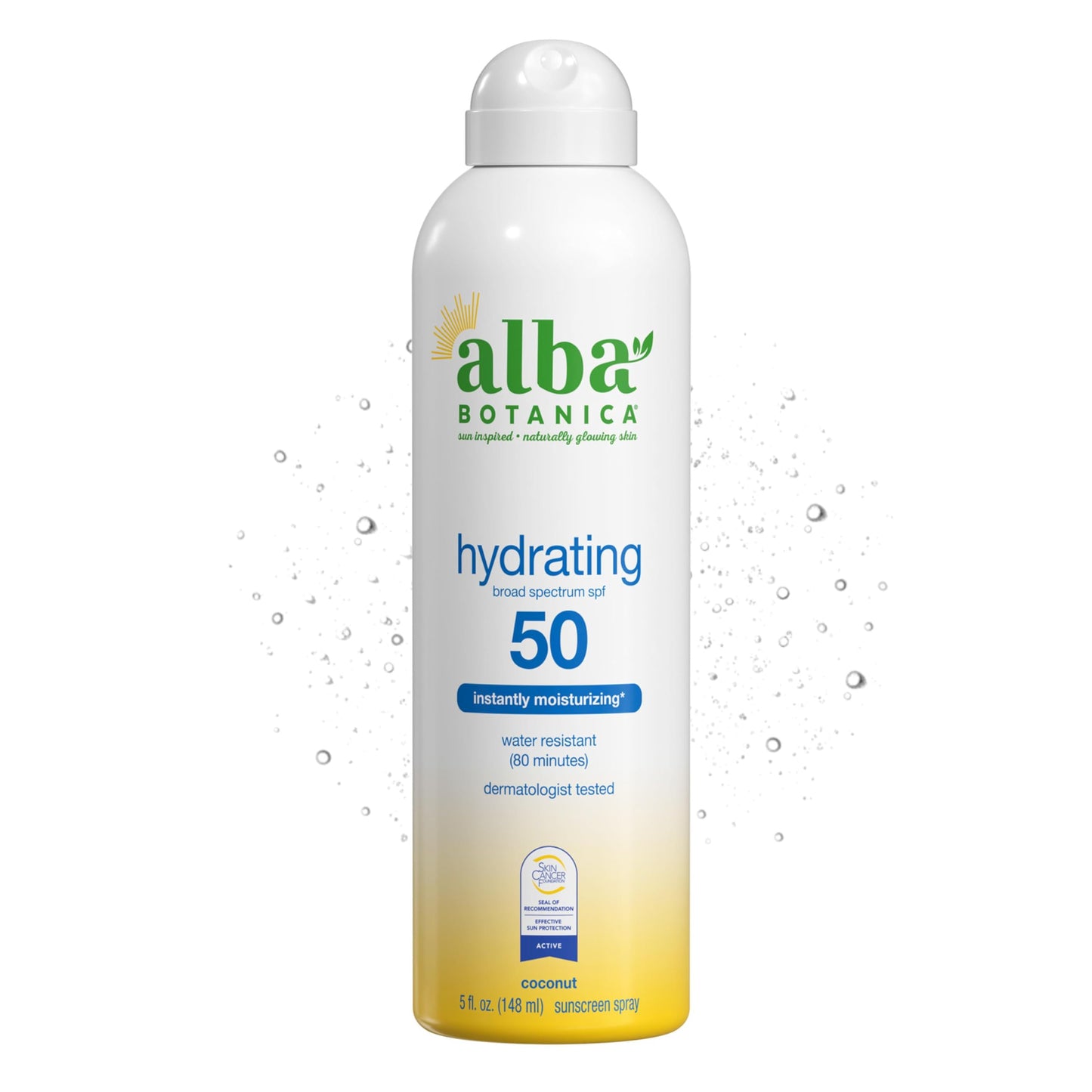 Alba Botanica Sunscreen Spray for Face and Body, Broad Spectrum SPF 50 Sunscreen, Hawaiian Coconut, Water Resistant and Biodegradable, 5 fl. oz.