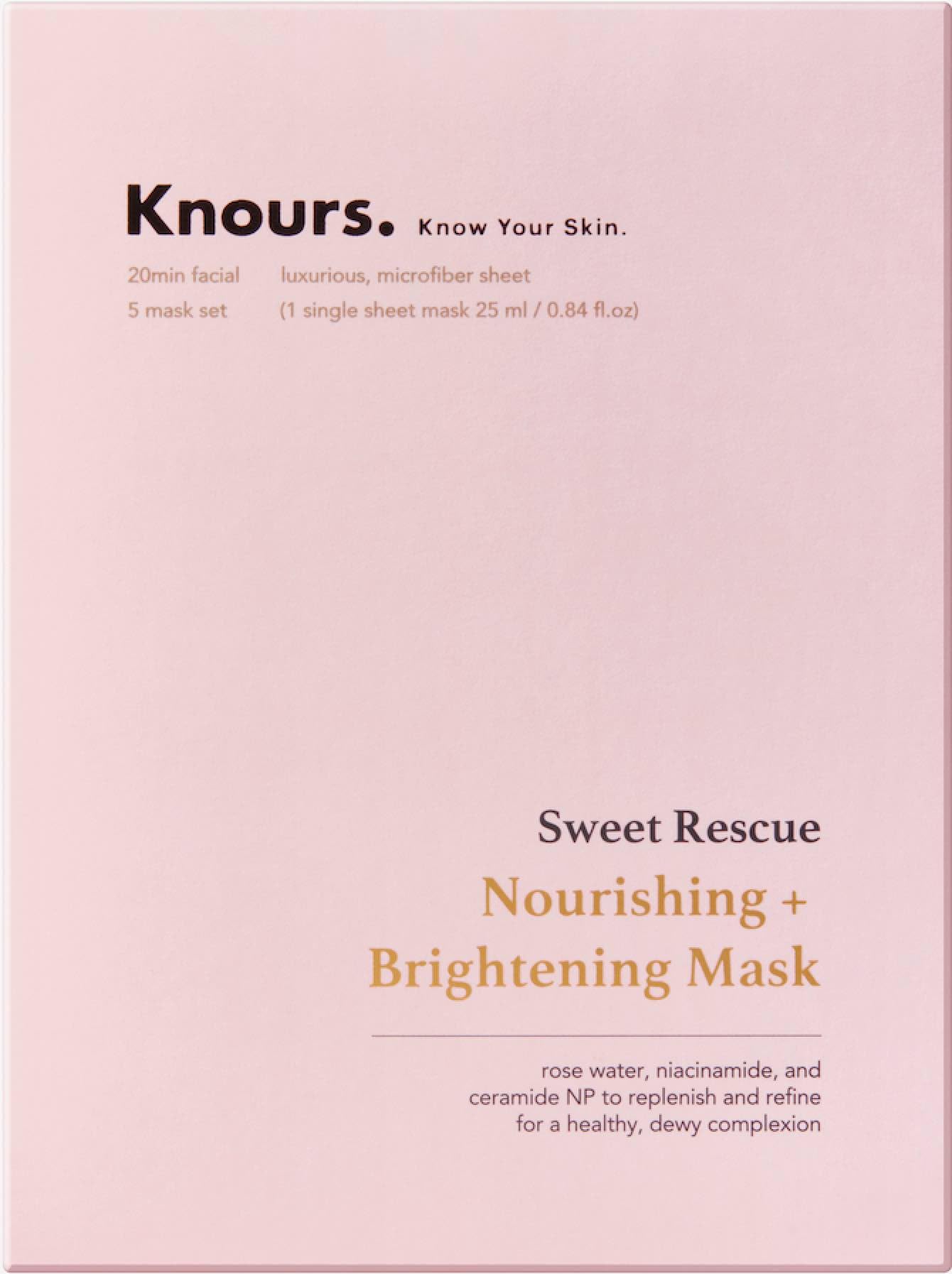 Knours. Nourishing & Hydrating Mask, Rose Water Toning Rejuvenating Facial Nourishing Clean Beauty (5 Count)