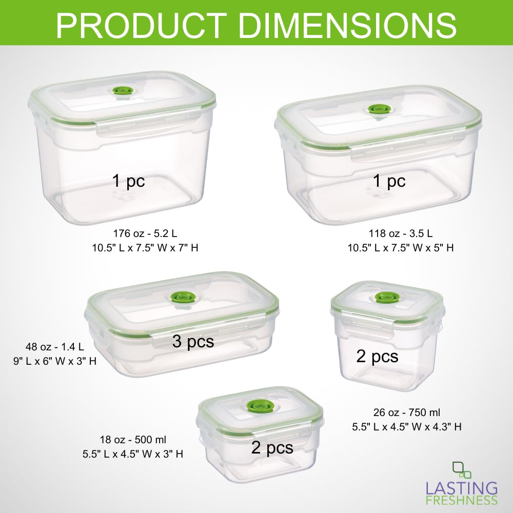 Lasting Freshness Vacuum Seal Food Storage Containers with Hand Pump - BPA-Free Plastic, Airtight Meal Prep & Leftovers Containers, Keep Food Fresh…