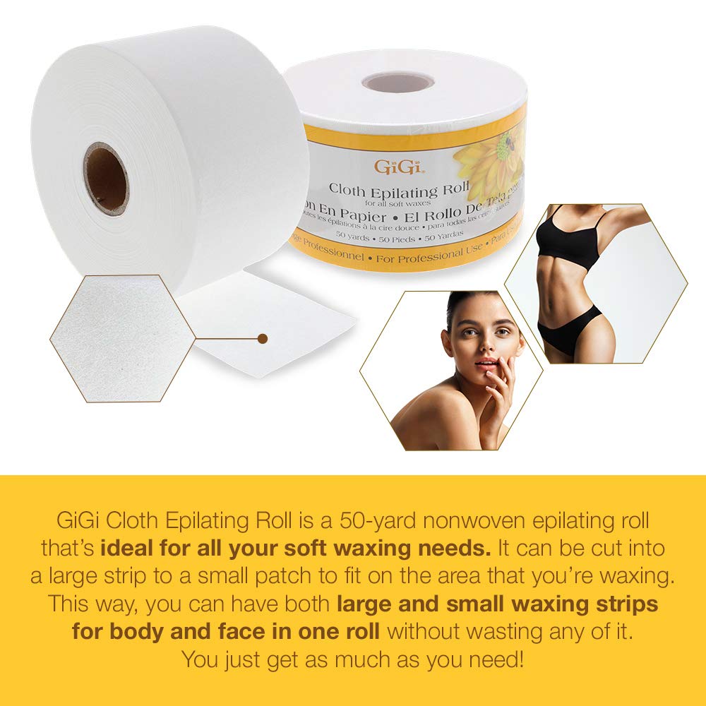 GiGi Non Woven Cloth Epilating Roll for Hair Removal, Facial Waxing Strip Roll For Soft Waxes, 50 Yards