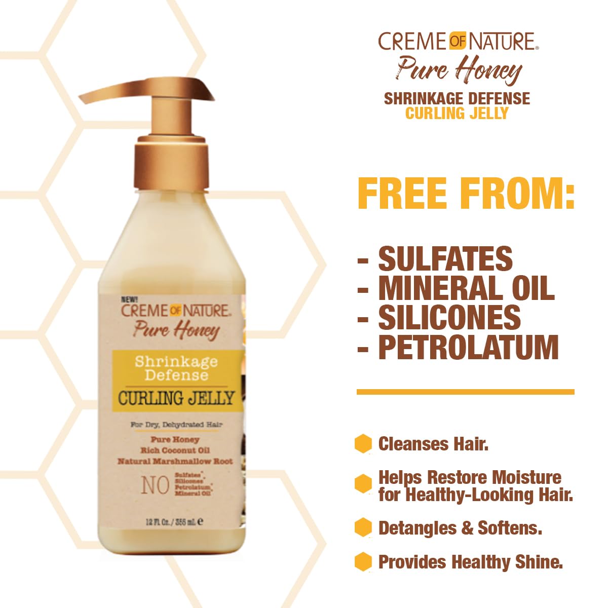 Creme of Nature Curling Jelly, Pure Honey, Coconut Oil and Shea Butter Formula, Shrinkage Defense, 11.5 Oz