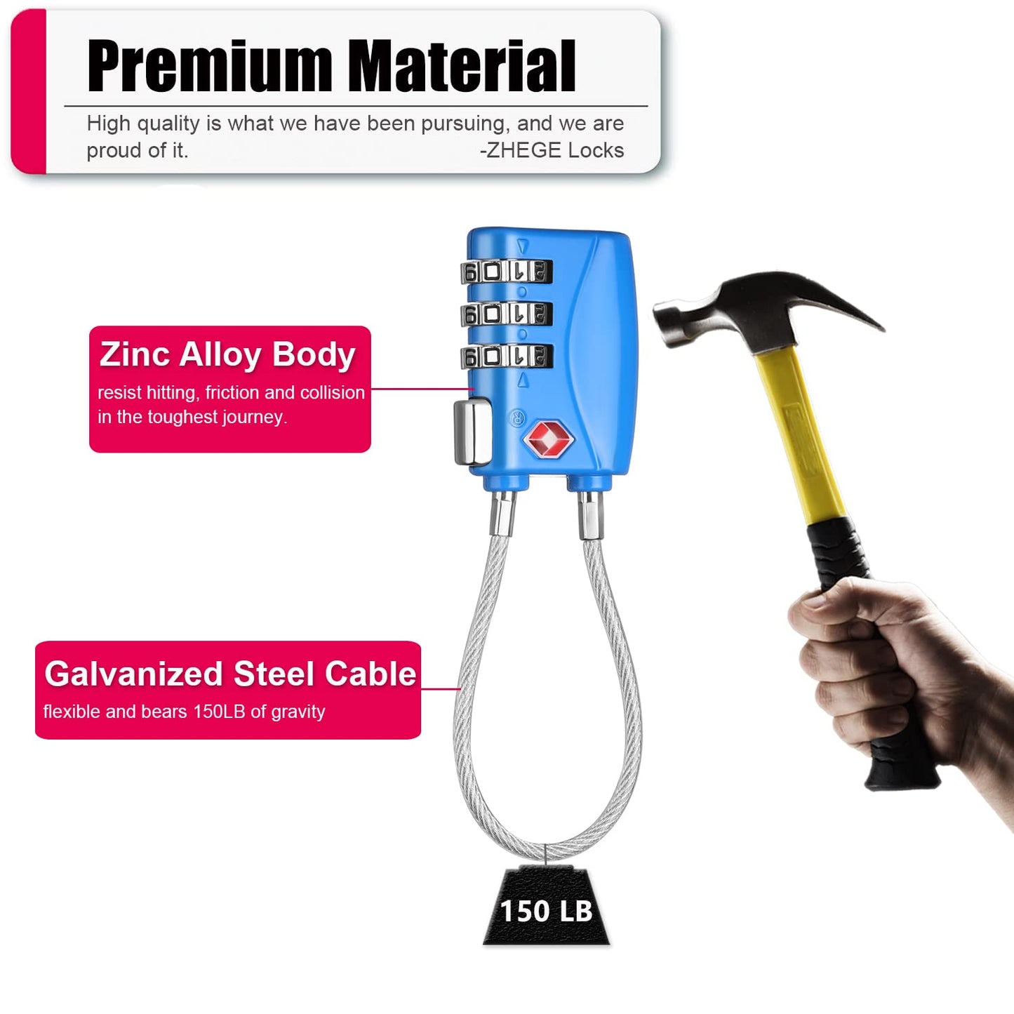 ZHEGE TSA Wire Lock for Travel, Luggage, Suitcase, Baggage, Backpack, Pistol Case (Blue)