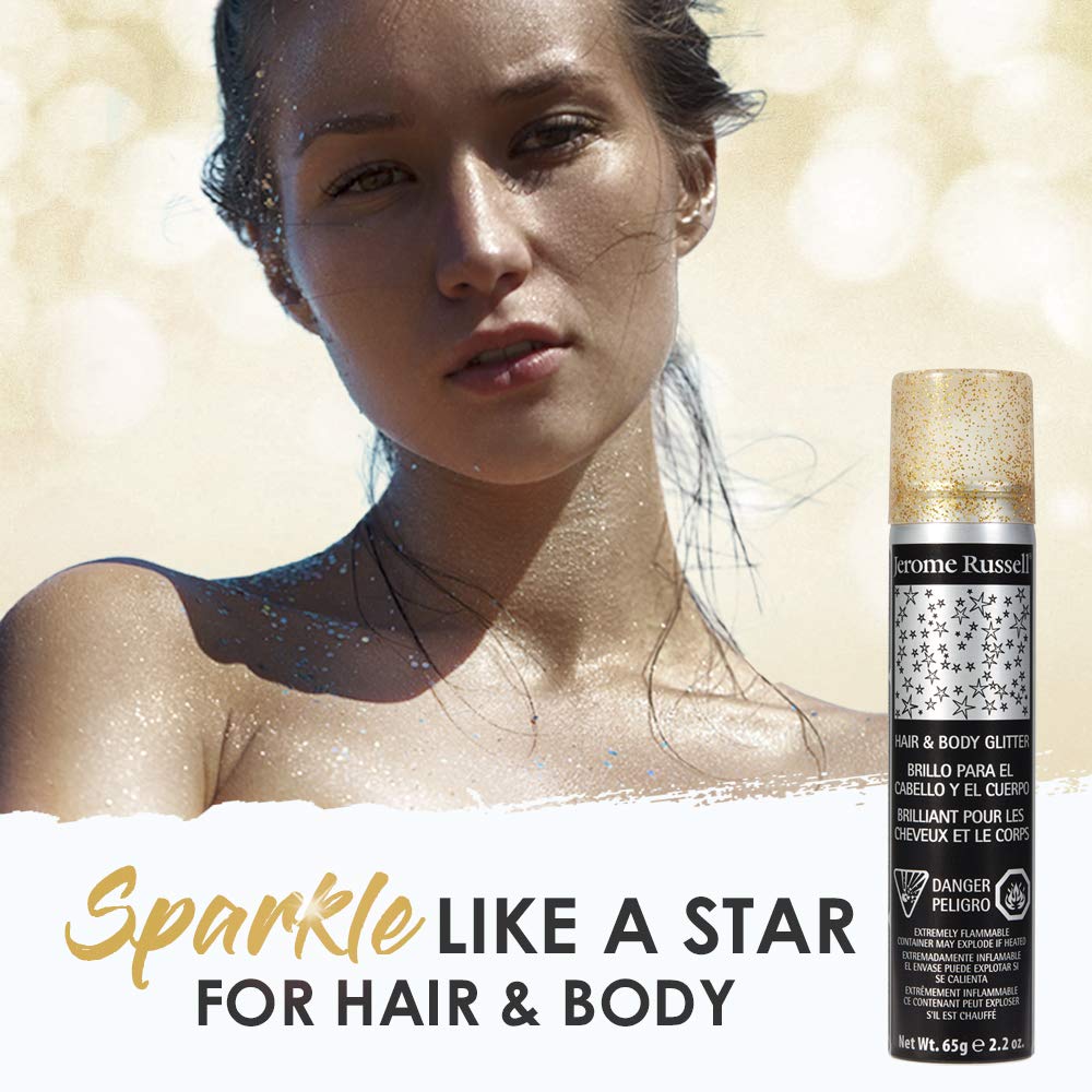 Jerome Russell Temporary Hair and Body Glitter Color Spray, Travel Spray, Lightweight, Adds Sparkly Shimmery Glow, Perfect to use On Hair, Skin, or