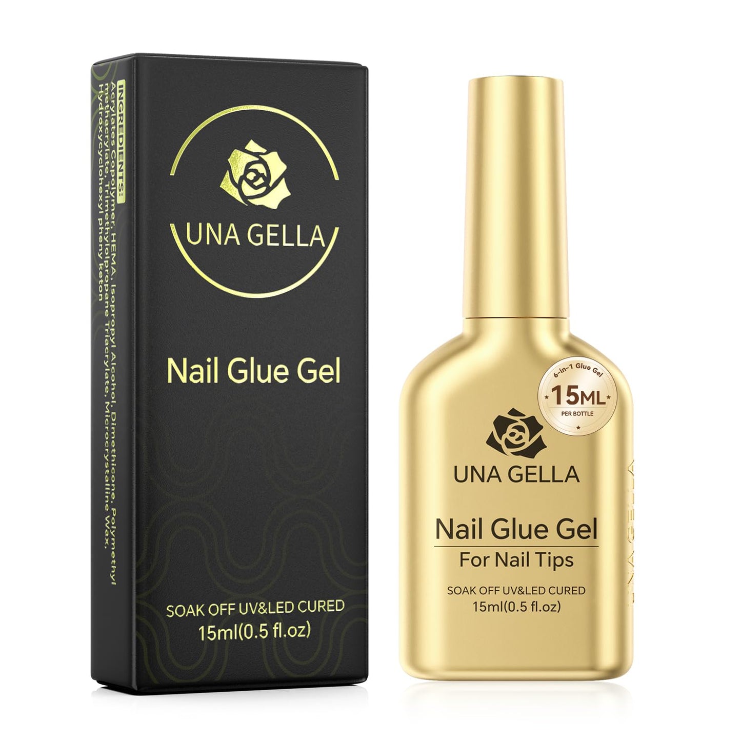 UNA GELLA 6 in 1 Gel Nail Glue for Clear Acrylic Nails Tips, 15ml U V Nail Glue Long Lasting Super Strong Brush for Base Coat, Clear Fake Nails, Beauty and Personal Care UNA GELLA Default Title