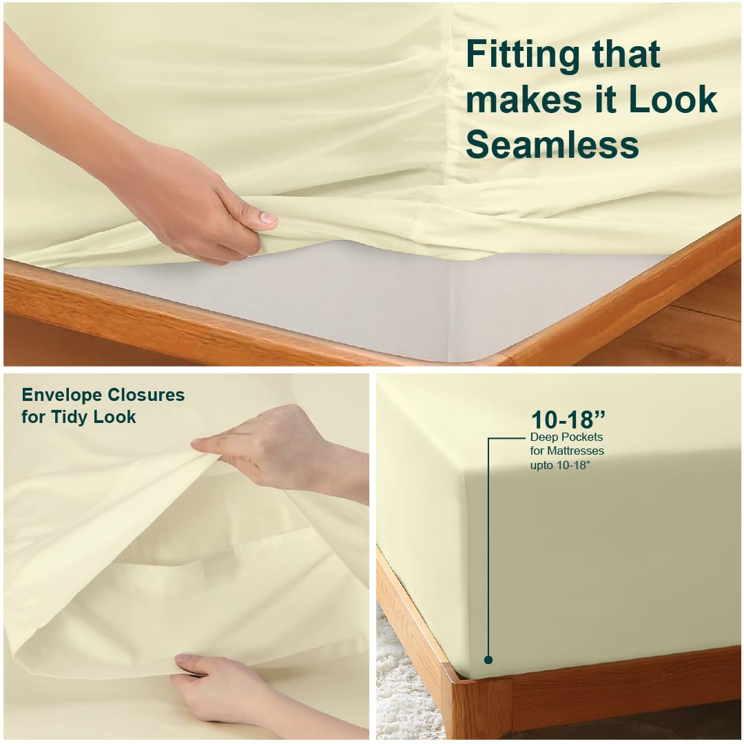 NON Sticky cotton Adjustable Split King Sheet Set for Sleep Number Beds, Premium 100% Long Staple Cotton Bedding, Two Twin XL 39" X 80" Fitted Sheets