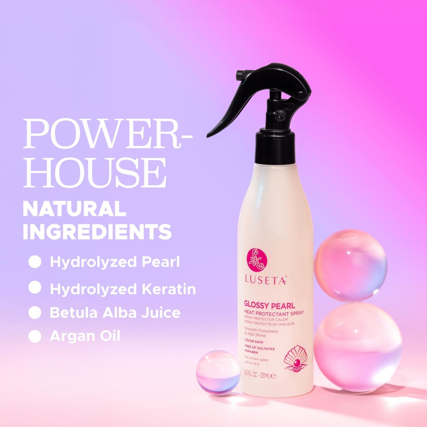 Luseta Glossy Pearl Heat Protectant Spray Smoothing Thermal Protection Treatment Enhance Shine and Add Strength for All Hair Types Protect Hair from